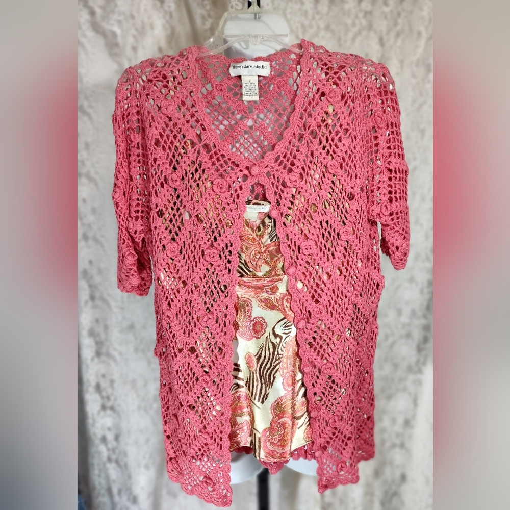Hampshire Studio Coral Crochet Cardigan NWOT